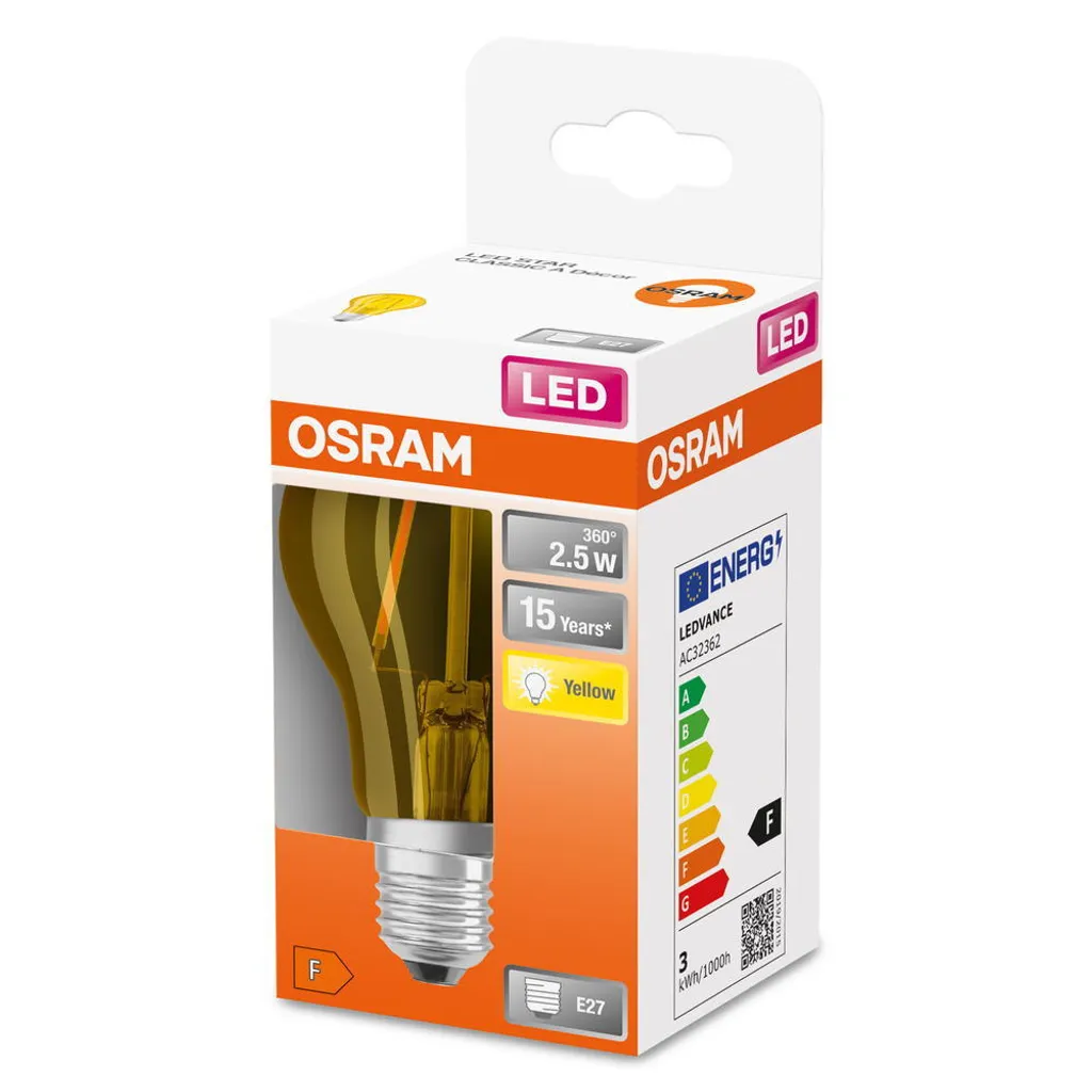 Osram LED Filament Leuchtmittel Decor Farbig A60 2W = 15W E27 Gelb Transparent FS – Bild 6